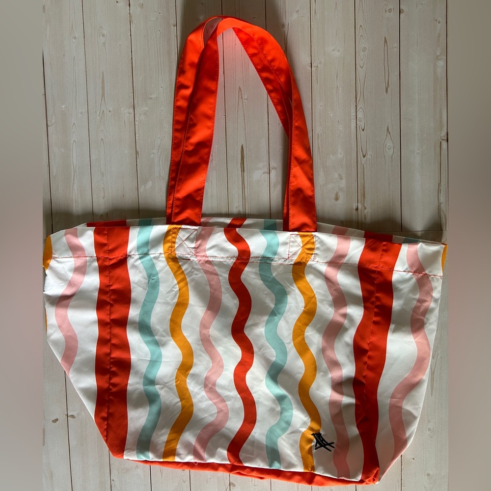 Beach Colorful Striped Beach Coastal Dock & Bay Foldable Medium Tote Bag